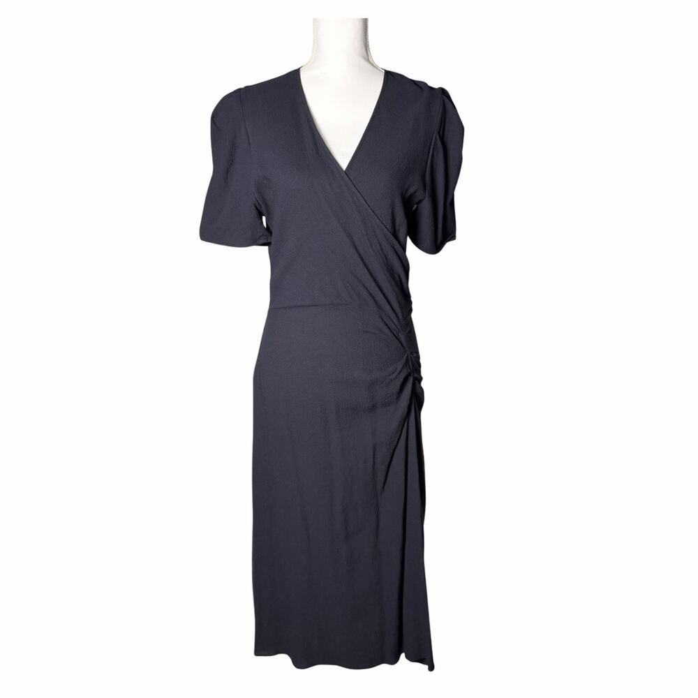 BA&SH Oya Navy Faux Wrap V-Neck Midi Cocktail Dress Womens Size 3/L